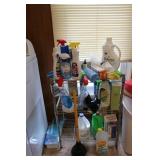 rack,partial chemicals & trashcan