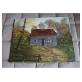 oil on canvas log cabin picture by Sylvester