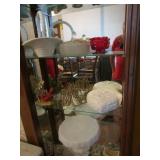 milk glass cake stand,basket,dishes & items