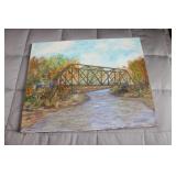 oil on canvas bridge picture by R. Sylvester