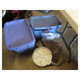 2 blue totes w/clothes