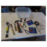 container,chisels,hammer,c-clamps,tools
