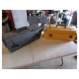 yellow & gray toolboxes w/misc items inside