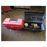 red & gray toolboxes w/some items incl;copper