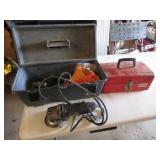 red & gray toolboxes w/angle grinder