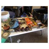 black tote,ridgid pipe tools,pull light & items