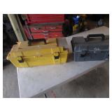 yellow & gray toolboxes w/tools inside