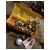 yellow toolbox w/mason tools