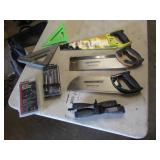 chisels,saws,squares,socket set,hose clamps