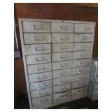 white metal cabinet & all items inside
