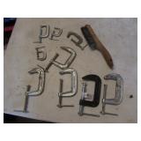 9  smaller c-clamps & wire brusch