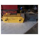 yellow & gray toolboxes w/some items inside