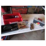 red & gray toolboxes w/some tools inside