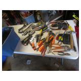 blue tote,pliers,hammers,hand tools,tarp,items