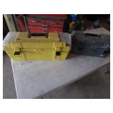 yellow & gray toolboxes w/some items inside
