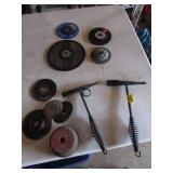 2 welding hammers,grinding wheels & items