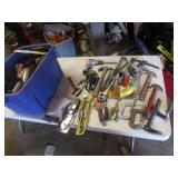 blue tote,spoke shave,clamps,hand tools,items