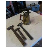 brass blowtorch & 3 ballpeen hammers