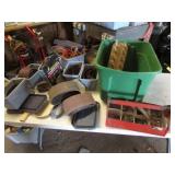 green tote,sandpaper & red tool carrier w/items