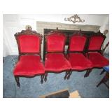 4 red antique chairs