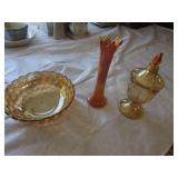 3 pcs of carnival glass incl:vase
