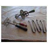 old hand mixer & utencils