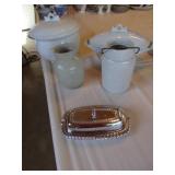 2 crocks,2 chamber pots & butter dish