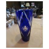 blue etched vase (possibly baccarat)