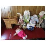 basket,stuffed animals & cabbage patch doll