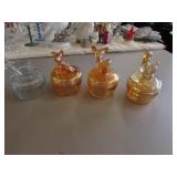 4 powder dishes incl:3 carnival glass