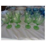 8- green depression stem glasses
