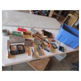 blue tote,drill bits,hand tools & items