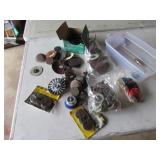 container & sanding discs & items