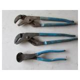 3 blue handled pliers