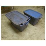 2 blue totes w/clothes
