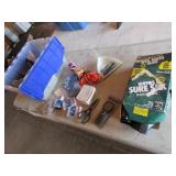 clear tote,band aids,scissors,dust pan,items