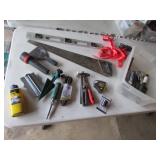 container,level,saw,chalk & items