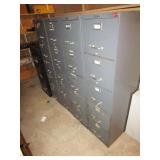 6 metal file cabinets & wood shelves on top