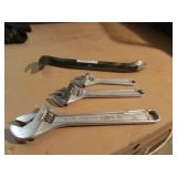3 adjustable wrenches & nail puller