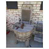 antique wooden churn & washboard