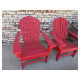 2 red adirondack chairs