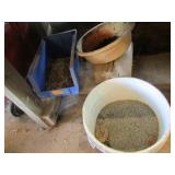 bucket of oil spill,blue container,red organizers
