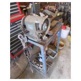 stand,bench grinder,come a long & items on cart
