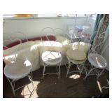 4 ice cream chairs & metal table w/items on top