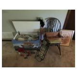 toy chest,chair,wall picture,wall shelf & items