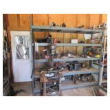metal shelf & items on top 4 shelves
