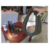 horse collar mirror,bottles & items