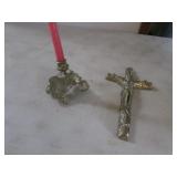 brass cross & candle holder