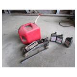gascan,2 full jugs of oil & floor jack