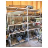 2 metal shelves & all items on them